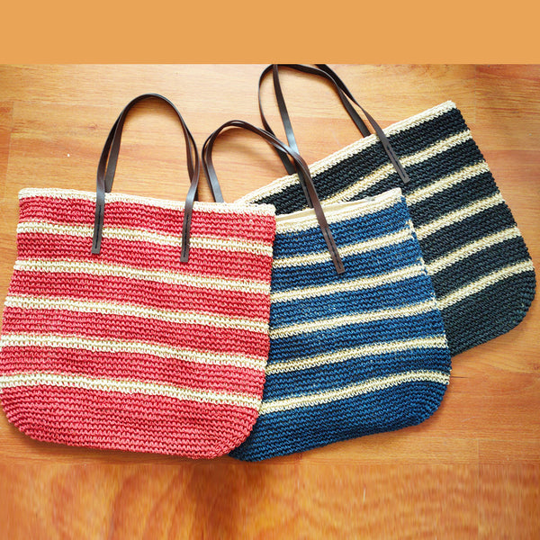 Stripe Color Matching Crochet Beach Bag Large Capacity Shoulder Bag