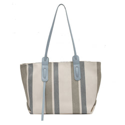 Canvas Large-capacity One-shoulder Tote Bag Stripe Contrast Color Handbag