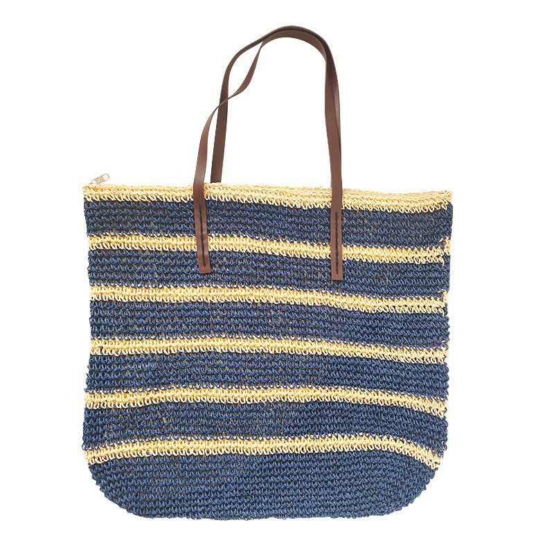 Stripe Color Matching Crochet Beach Bag Large Capacity Shoulder Bag