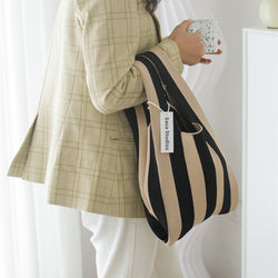 Women's Fashion Striped Woven Large Capacity Handbag