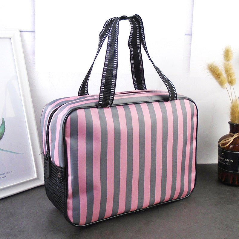 Striped Large Capacity Striped Toiletry Bag Bath Basket